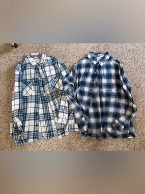 Casual Blue Plaid Button-Down Shirt - Men's Lightweight Flannel